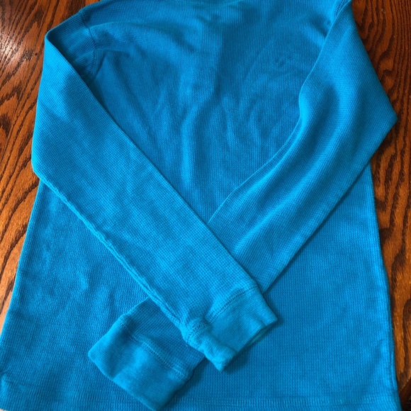 US POLO ASSN SIZE 18 BOYS TURQUOISE BLUE WAFFLE WEAVE LONG SLEEVE YELLOW LOGO - Picture 4 of 4